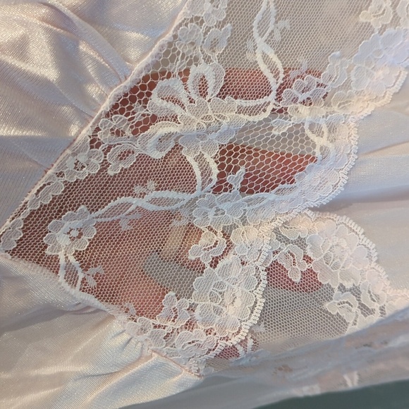 Vintage Maxi JCPenney Light Pink Gown Slip Dress Lace Nylon Y2K Fairy Semi Sheer - Picture 7 of 14